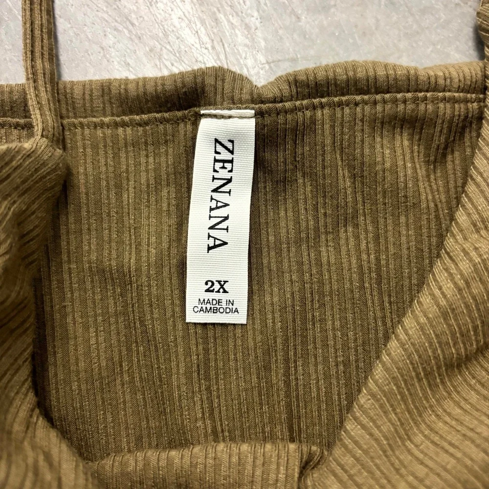 Zenana Womens Ribbed Wide Leg Jumpsuit Olive Green V Neck Sleeveless Plus 2X - Picture 3 of 9